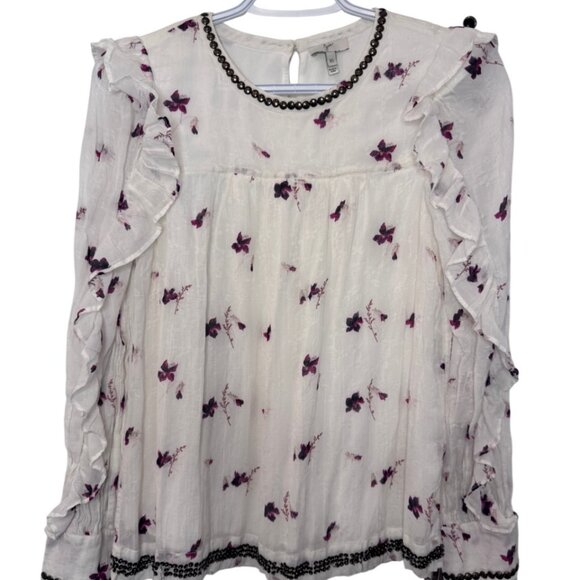 Joie white Leitha floral beaded ruffled long sleeve blouse size XS - Picture 3 of 9